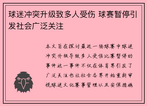 球迷冲突升级致多人受伤 球赛暂停引发社会广泛关注 球迷冲突升级致多人受伤 球赛暂停引发社会广泛关注